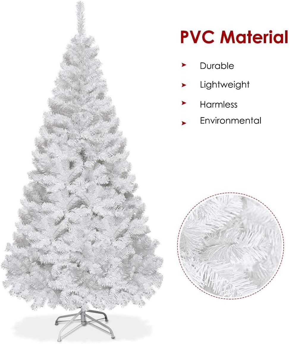 Goplus 7ft Artificial White Christmas Tree Xmas Pine Tree with Solid Metal Legs Perfect for Indoor and Outdoor Holiday Decoration