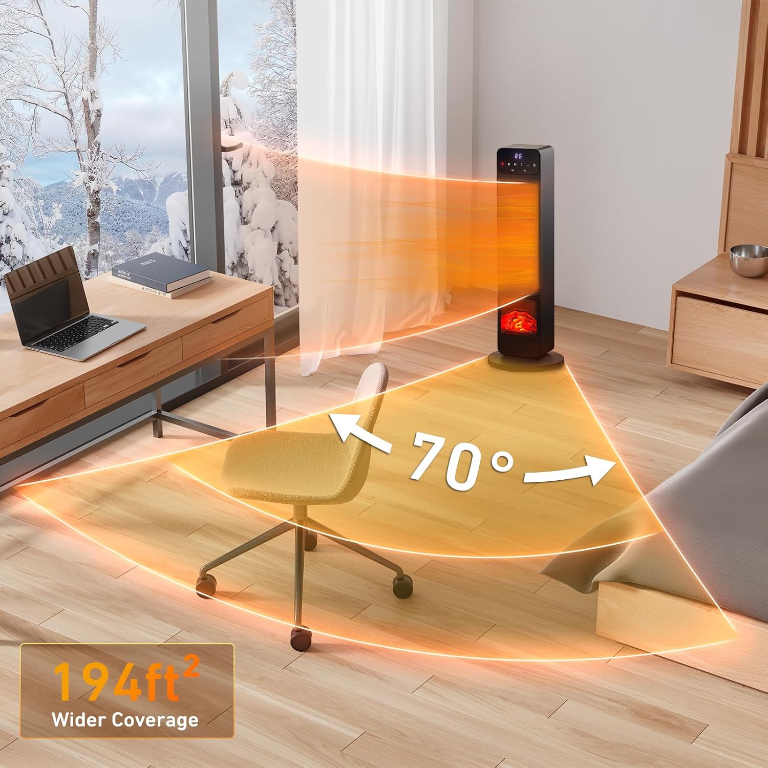 Space Heater, 1500W Portable Electric Tower Heater with Adjustable Thermostat, Timer and Remote Control, Overheating & Tip-Over Protection, 26 Inch Indoor Heater for Home Office Bedroom