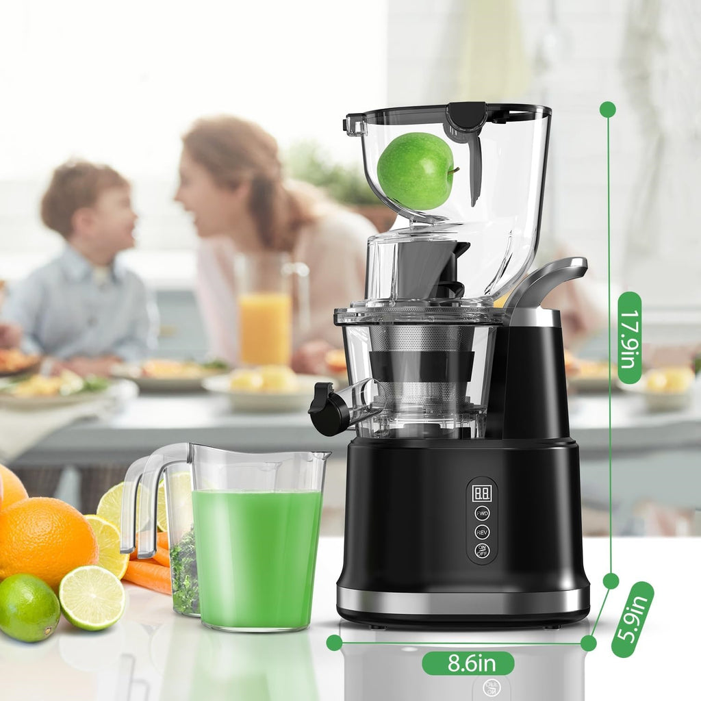 Cold Press Juicer, Juicer Machines with 3.3" Large Feed Chute,Large Capacity,High Juice Yield,Slow Masticating Juicer for Fruits and Vegetables, Self Feeding for Juice Extractor,BPA-Free,Black