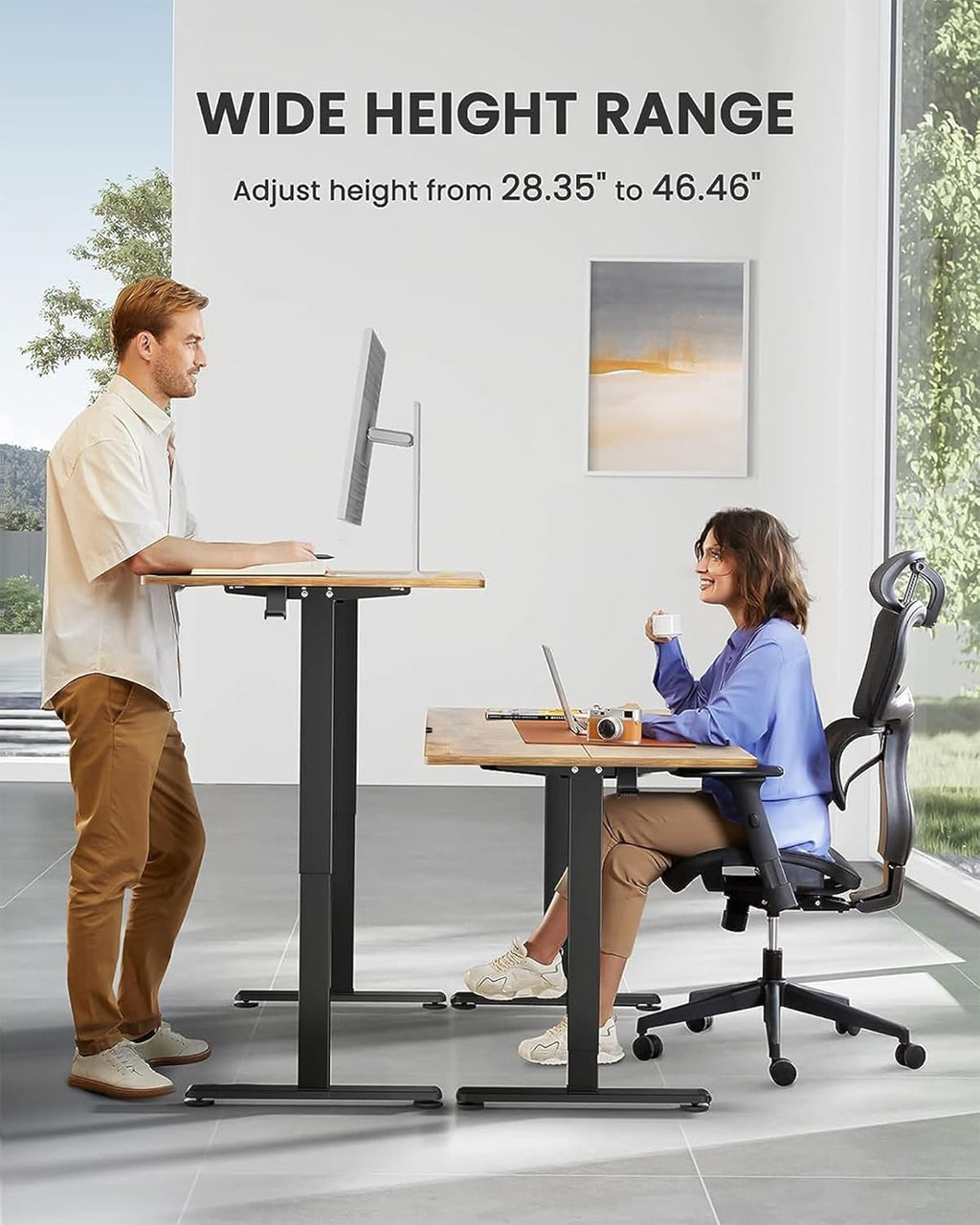 ErGear Height Adjustable Electric Standing Desk, 40 x 24 Inches Sit Stand up Desk, Memory Computer Home Office Desk (Light Vintage Brown)