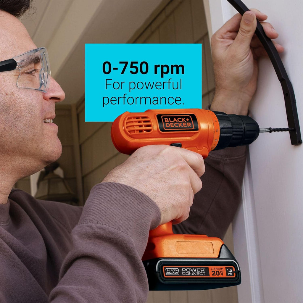 BLACK+DECKER 20V MAX POWERECONNECT Cordless Drill/Driver + 30 Piece Bits and Drivers Kit (LD120VA)