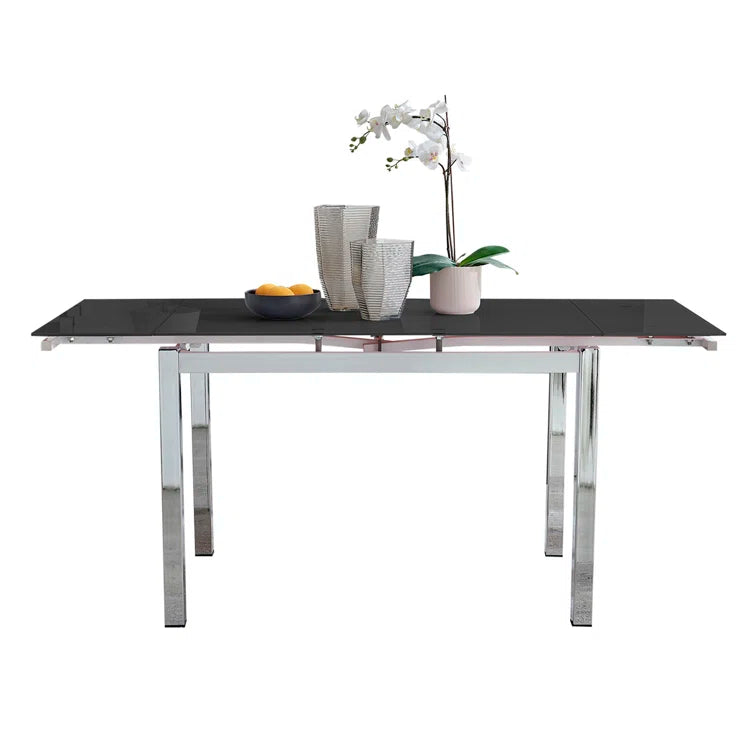 Wolcott Ana Luxury Glass and Chrome Extendable Dining Table - Modern Design Kitchen Table