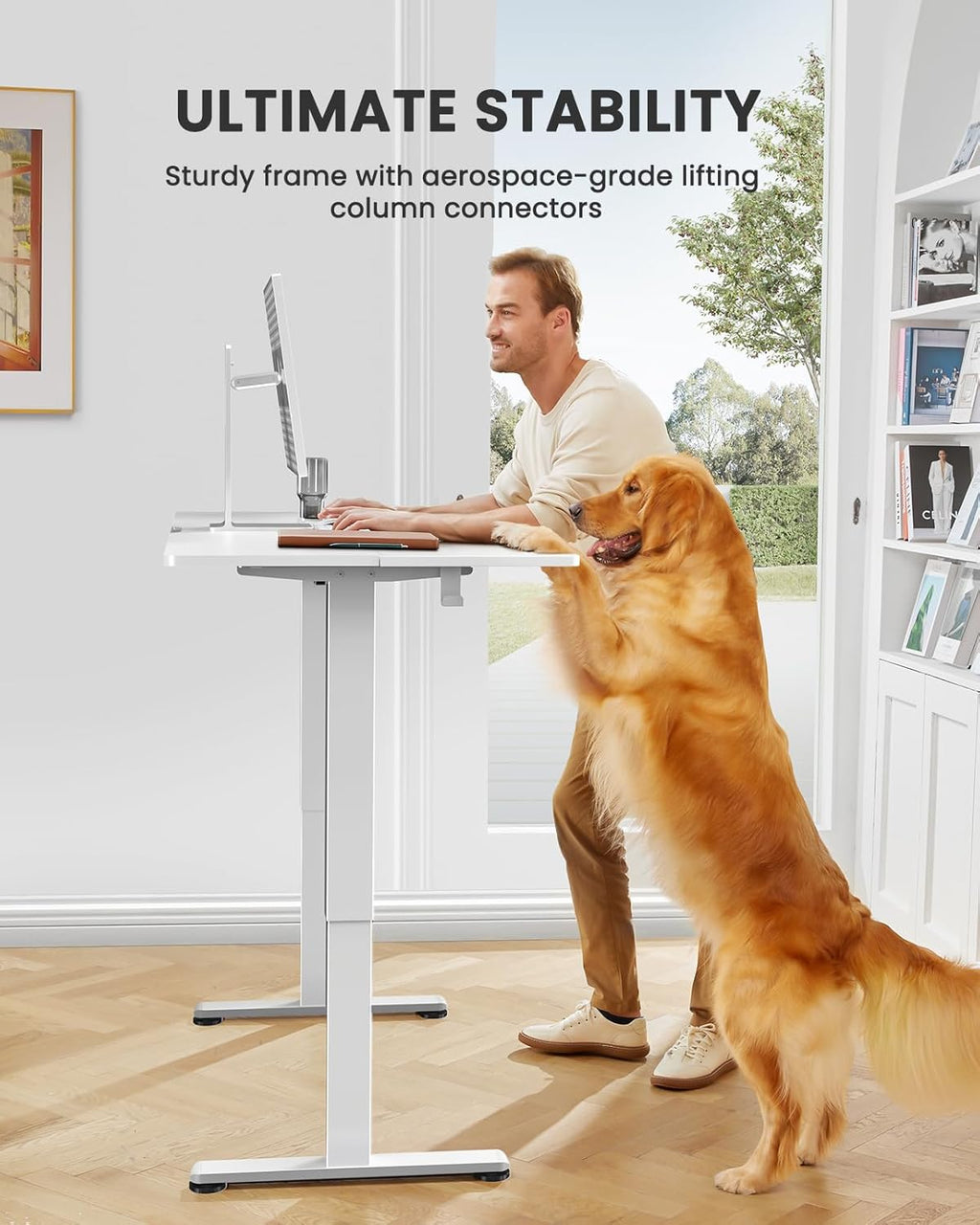 ErGear Height Adjustable Electric Standing Desk, 40 x 24 Inches Sit Stand up Desk, Memory Computer Home Office Desk (Light Vintage Brown)