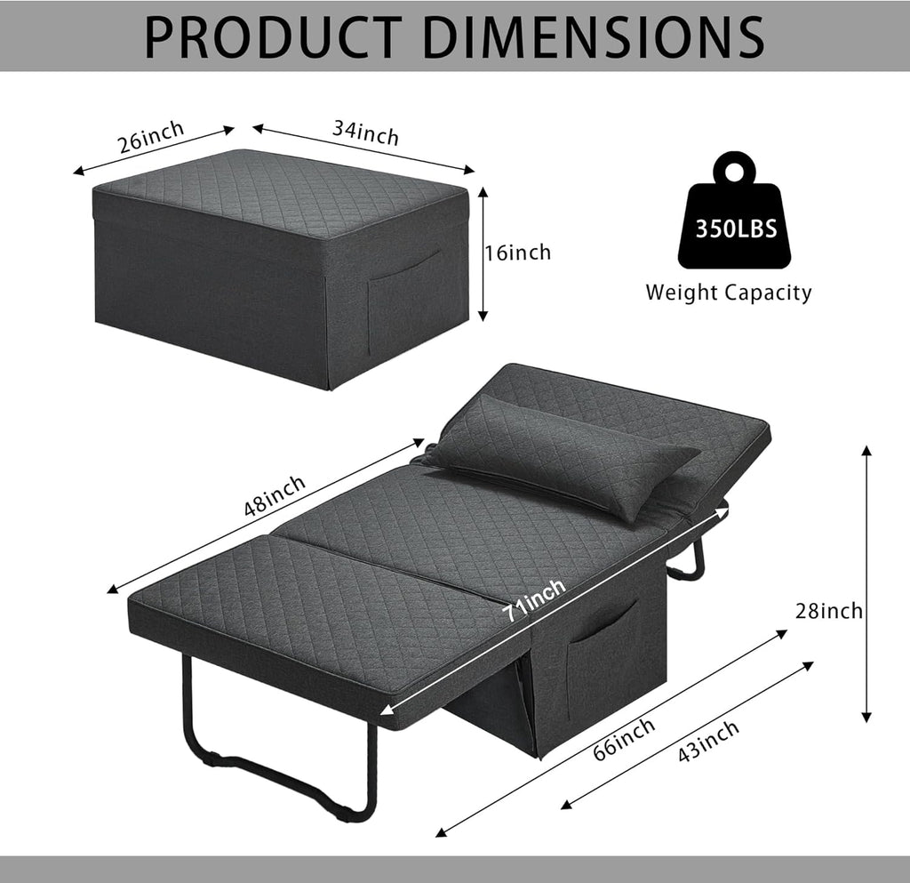 Sofa Bed, 4 in 1 Multi-Function Folding Ottoman Breathable Linen Couch Bed with Adjustable Backrest Modern Convertible Chair for Living Room Apartment Office