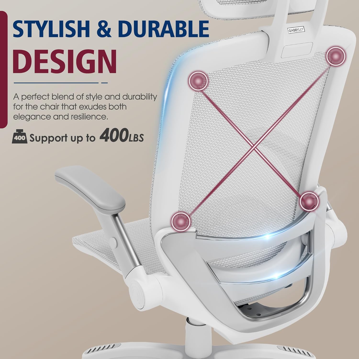 GABRYLLY Ergonomic Office Chair, High Back Home Desk Chair with Headrest, Flip-Up Arms, 90-120° Tilt Lock and Wide Cushion, Big and Tall Mesh Chairs for Man Woman, Grey Task Chair