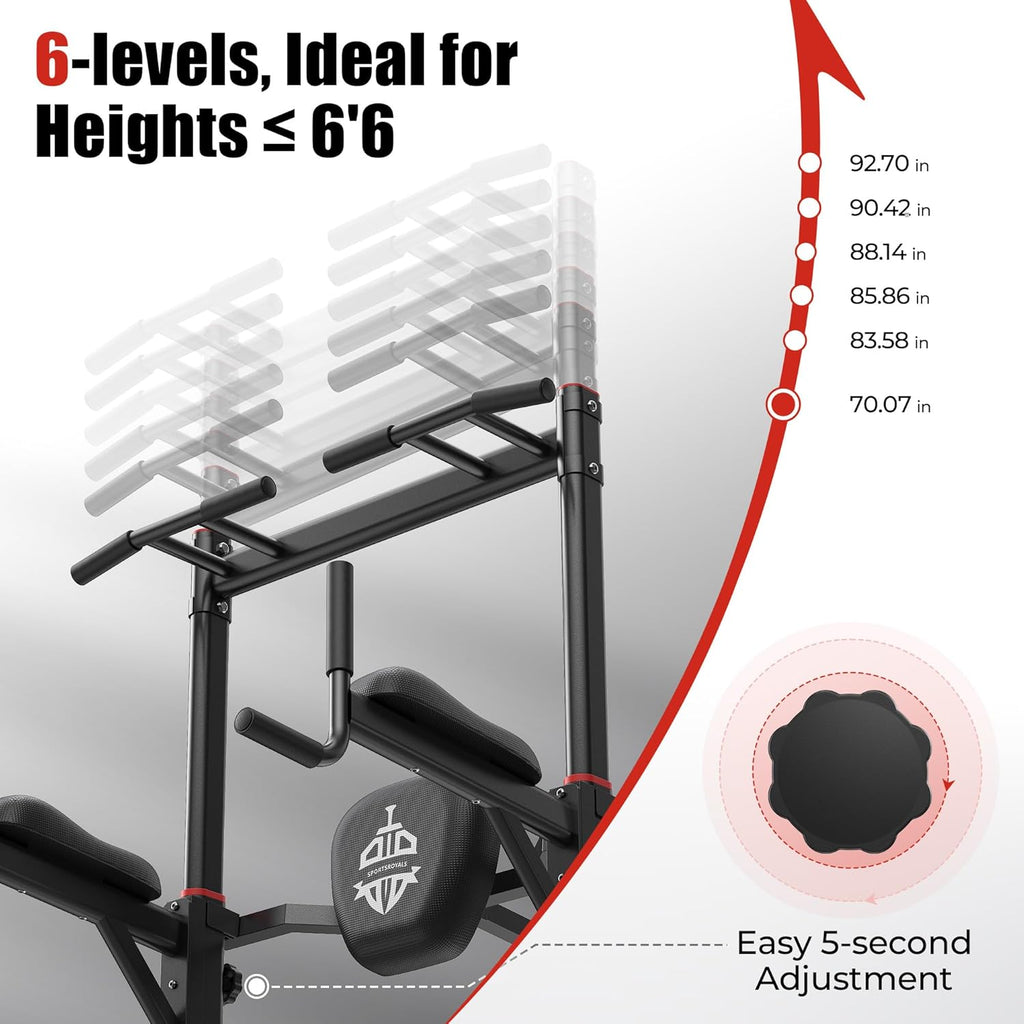 Sportsroyals Pull Up Bar Dip Station Power Tower Assistive Trainer Multi-Function Home Gym Strength Training Fitness Equipment 450LBS