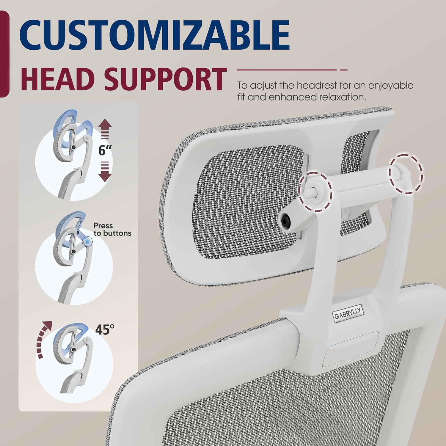 GABRYLLY Ergonomic Office Chair, High Back Home Desk Chair with Headrest, Flip-Up Arms, 90-120° Tilt Lock and Wide Cushion, Big and Tall Mesh Chairs for Man Woman, Grey Task Chair