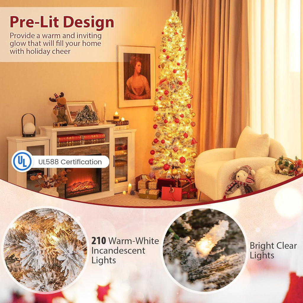 Goplus 7ft Artificial White Christmas Tree Xmas Pine Tree with Solid Metal Legs Perfect for Indoor and Outdoor Holiday Decoration