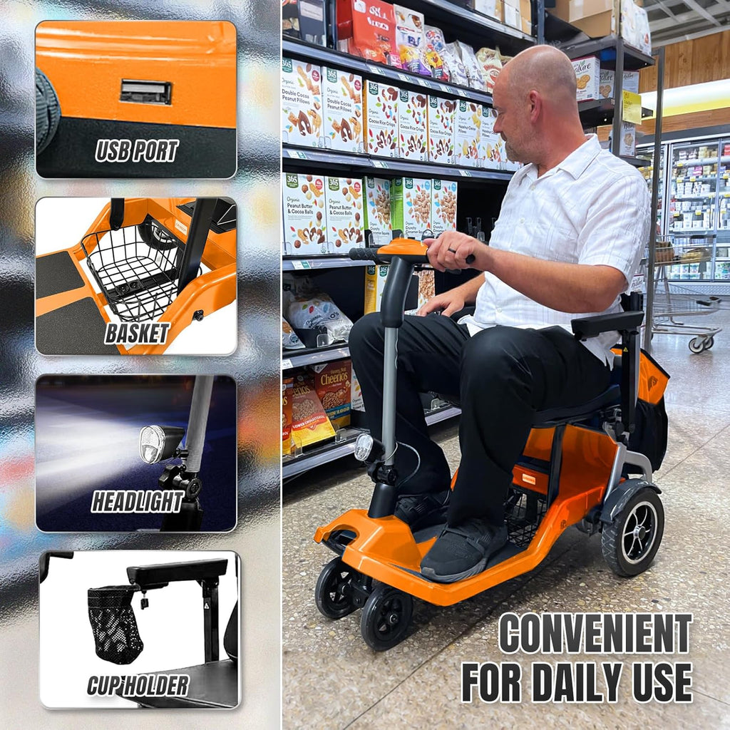 R3b-Mobility Scooters for Seniors Adults Ultra Lightweight Electric Powered Folding 4 Wheel Mobility Scooter with Headlight Cup Holder, Compact & Convenient for Travel Airline Approved, Blue