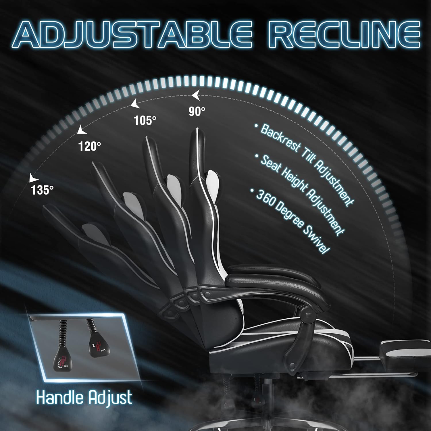 Homall Gaming Chair, Video Game Chair with Footrest and Massage Lumbar Support, Ergonomic Computer Chair Height Adjustable with Swivel Seat and Headrest (Grey)