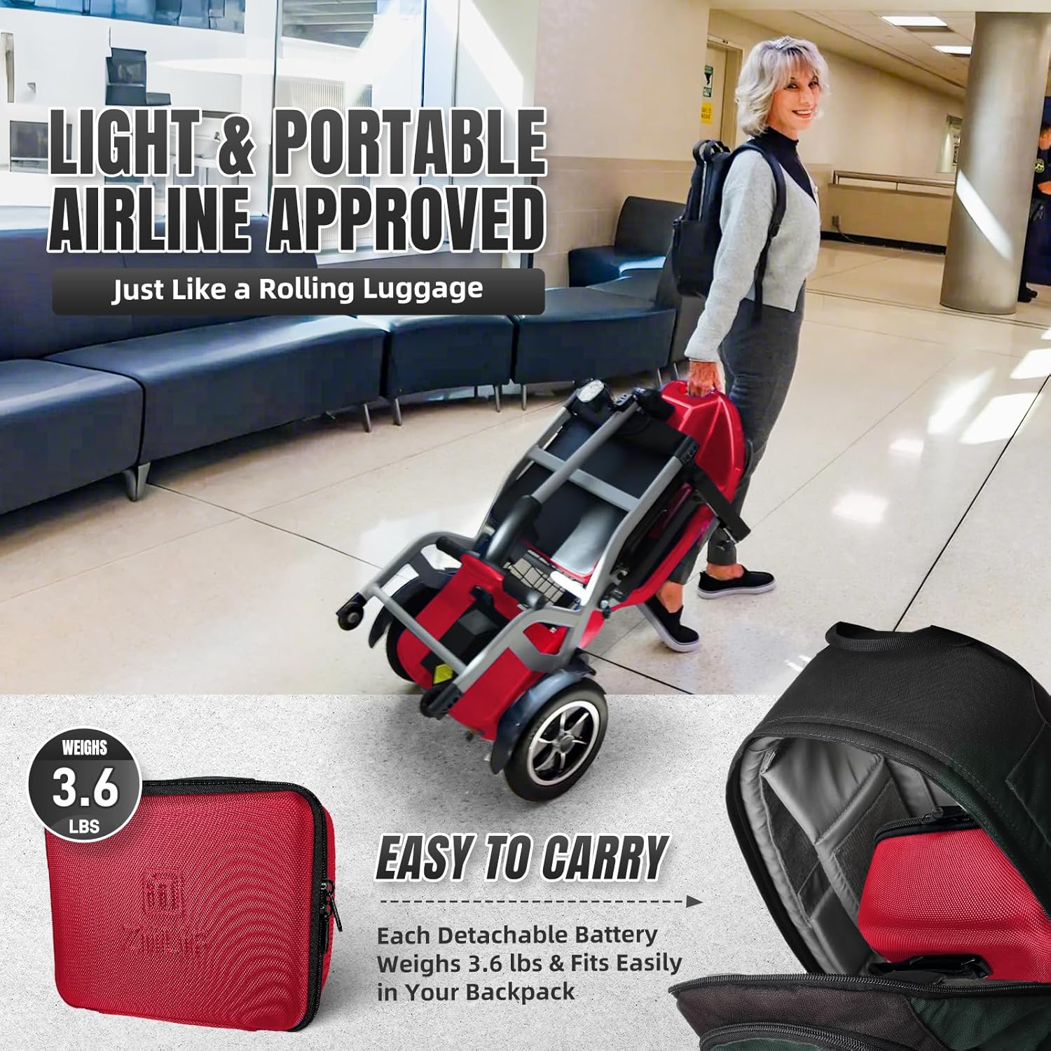 R3b-Mobility Scooters for Seniors Adults Ultra Lightweight Electric Powered Folding 4 Wheel Mobility Scooter with Headlight Cup Holder, Compact & Convenient for Travel Airline Approved, Blue