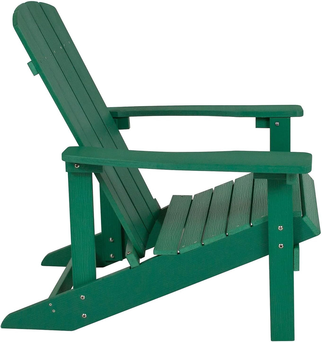 Flash Furniture Charlestown Commercial Grade Indoor/Outdoor Adirondack Chair, Weather Resistant Durable Poly Resin Deck and Patio Seating, Green