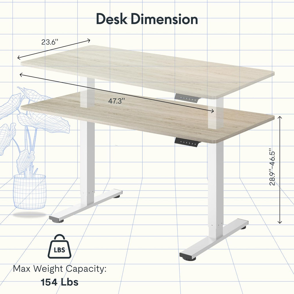 FLEXISPOT EN1 One-Piece Standing Desk 55 x 28 Inch Electric Adjustable Height Desk for Home Office and Computer Workstation (White Frame + 55" Maple Top, 2 Packages)