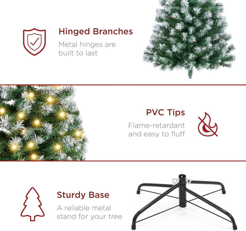 Best Choice Products Artificial Christmas Tree, 6ft Premium Pre-Lit Realistic Spruce Holiday Décor w/Dense Branches, Metal Base - Green Spruce