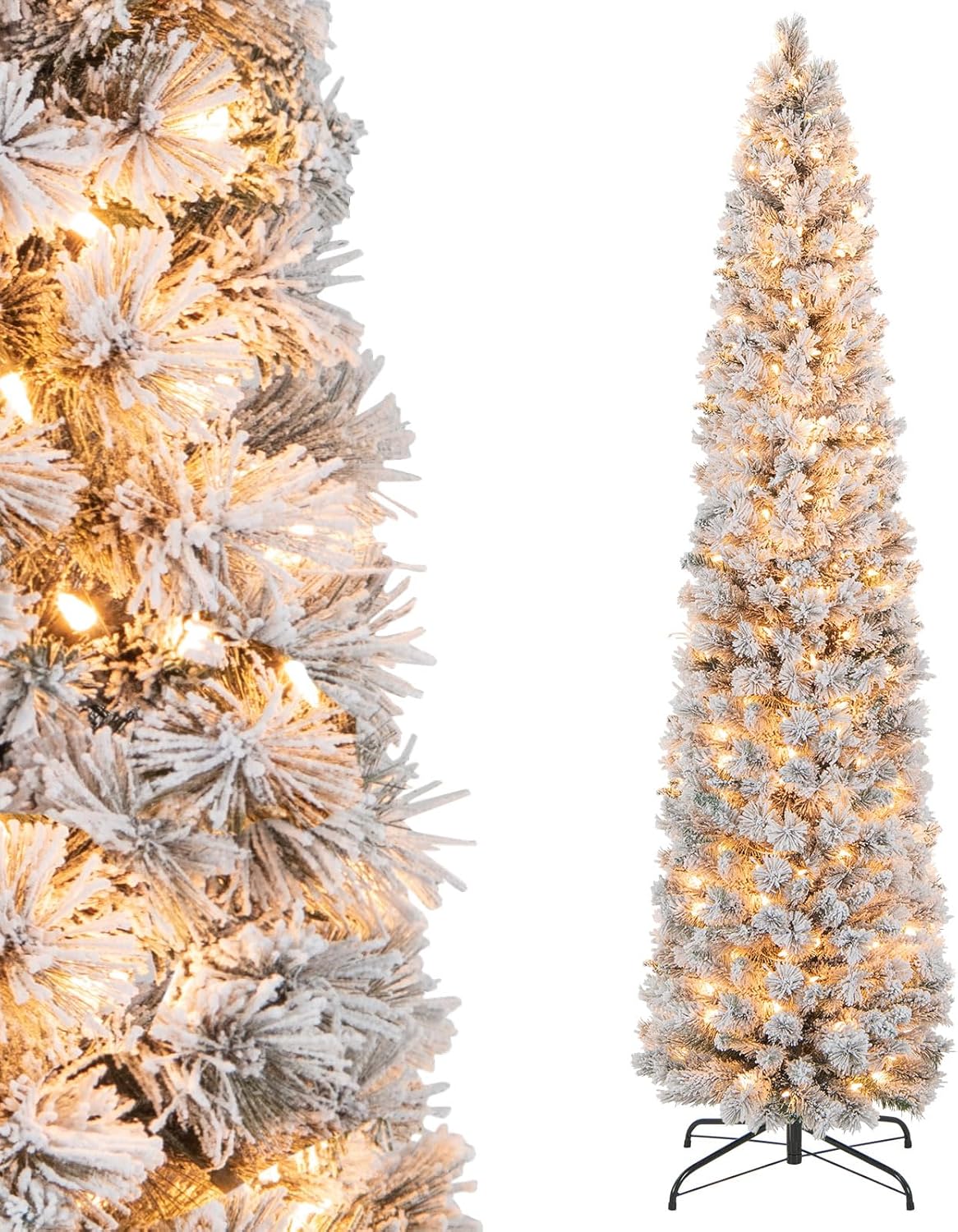 Goplus 7ft Artificial White Christmas Tree Xmas Pine Tree with Solid Metal Legs Perfect for Indoor and Outdoor Holiday Decoration