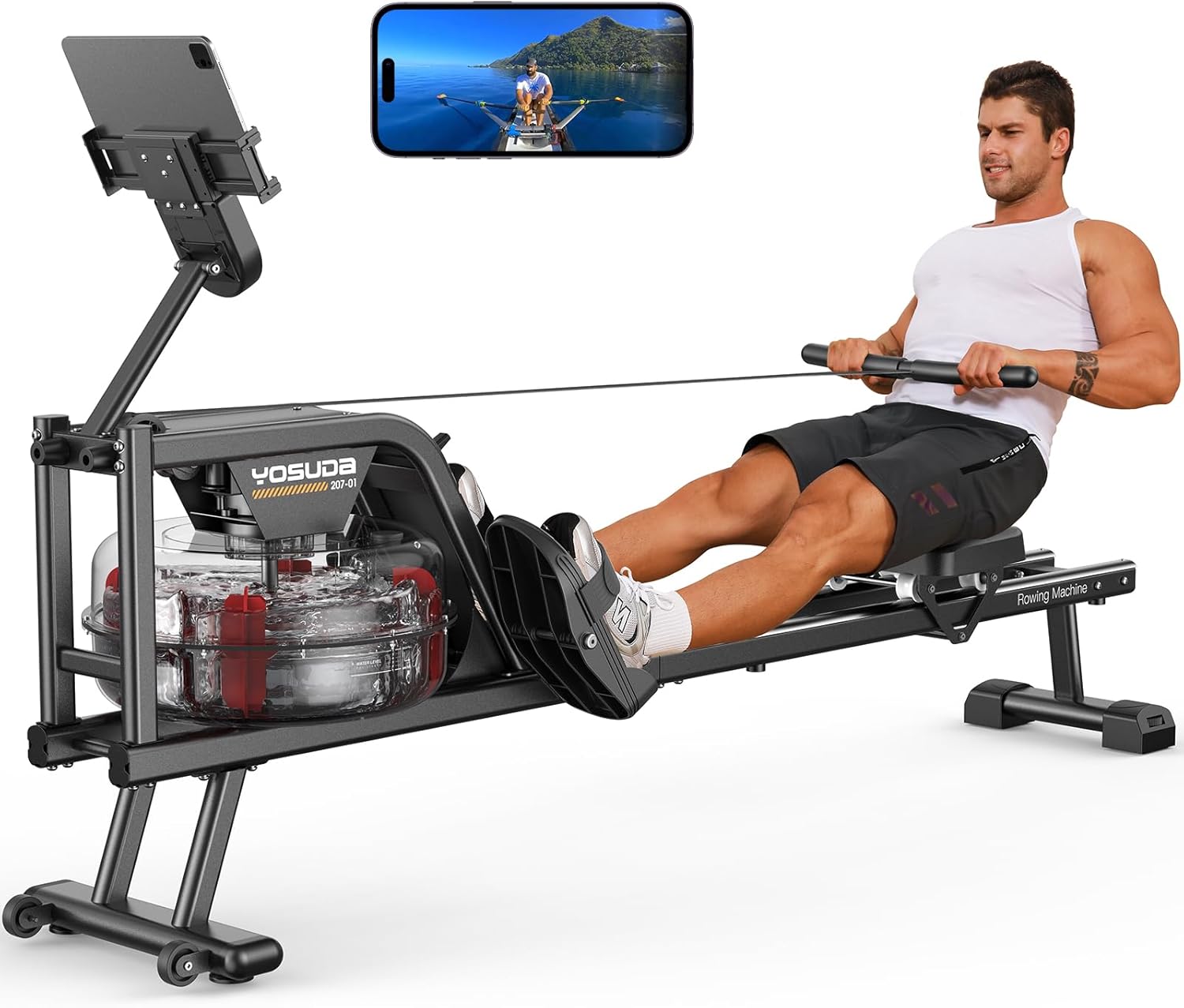 YOSUDA Magnetic/Water Rowing Machine 350 LB Weight Capacity - Foldable Rower for Home Use with Bluetooth, App Supported, Tablet Holder and Comfortable Seat Cushion
