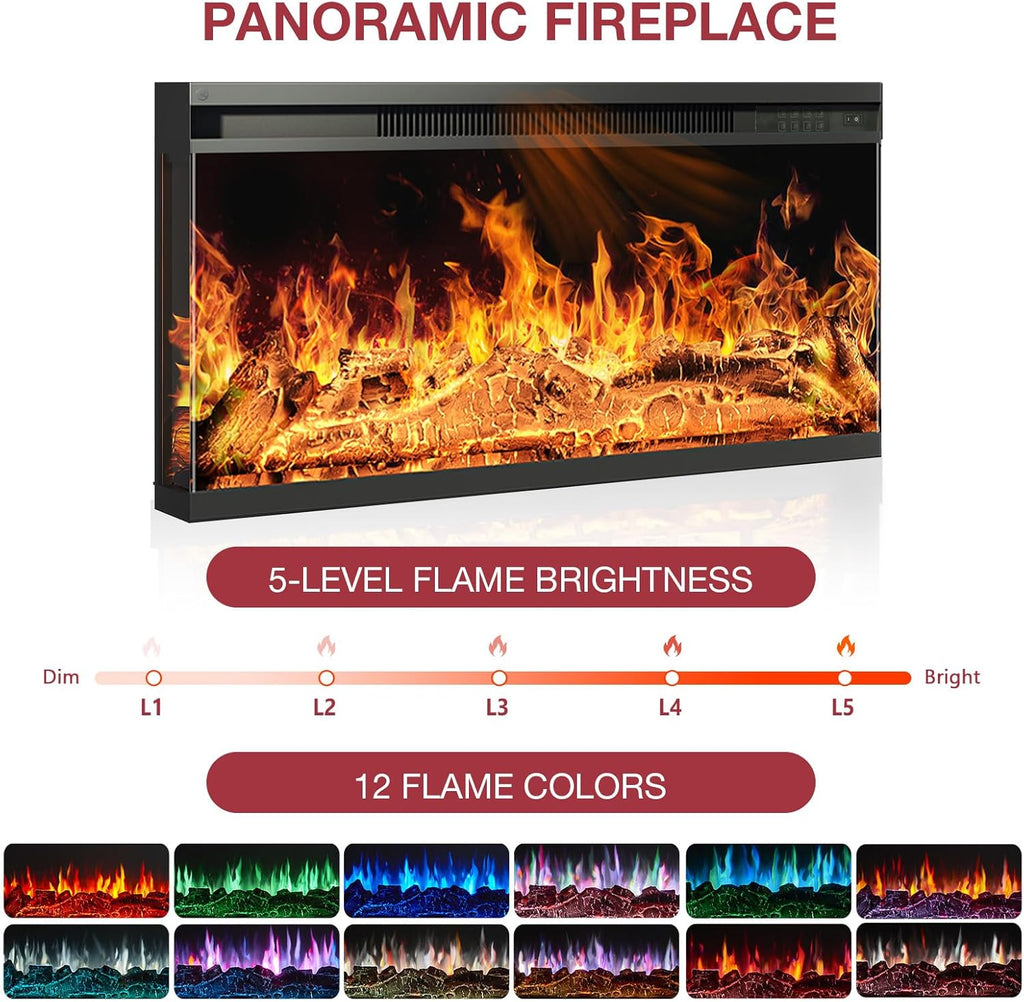 oneinmil 59'' Fireplace TV Stand, 3 Sided Glass Media Entertainment Center Console Table for TVs up to 65'' with Glass Door Adjustable Flame LED Color for Living Room, Set of TV Table, White