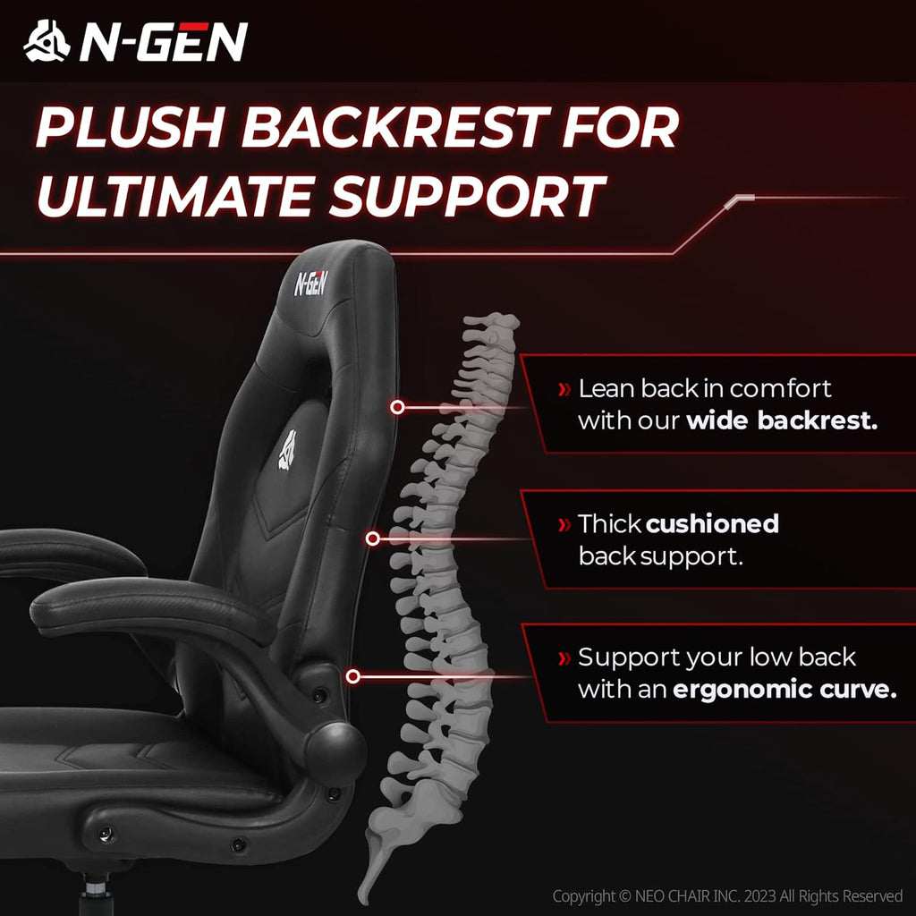 N-GEN Video Gaming Computer Chair Ergonomic Office Chair Desk Chair with Lumbar Support Flip Up Arms Adjustable Height Swivel PU Leather Executive with Wheels for Adults Women Men (Pink)