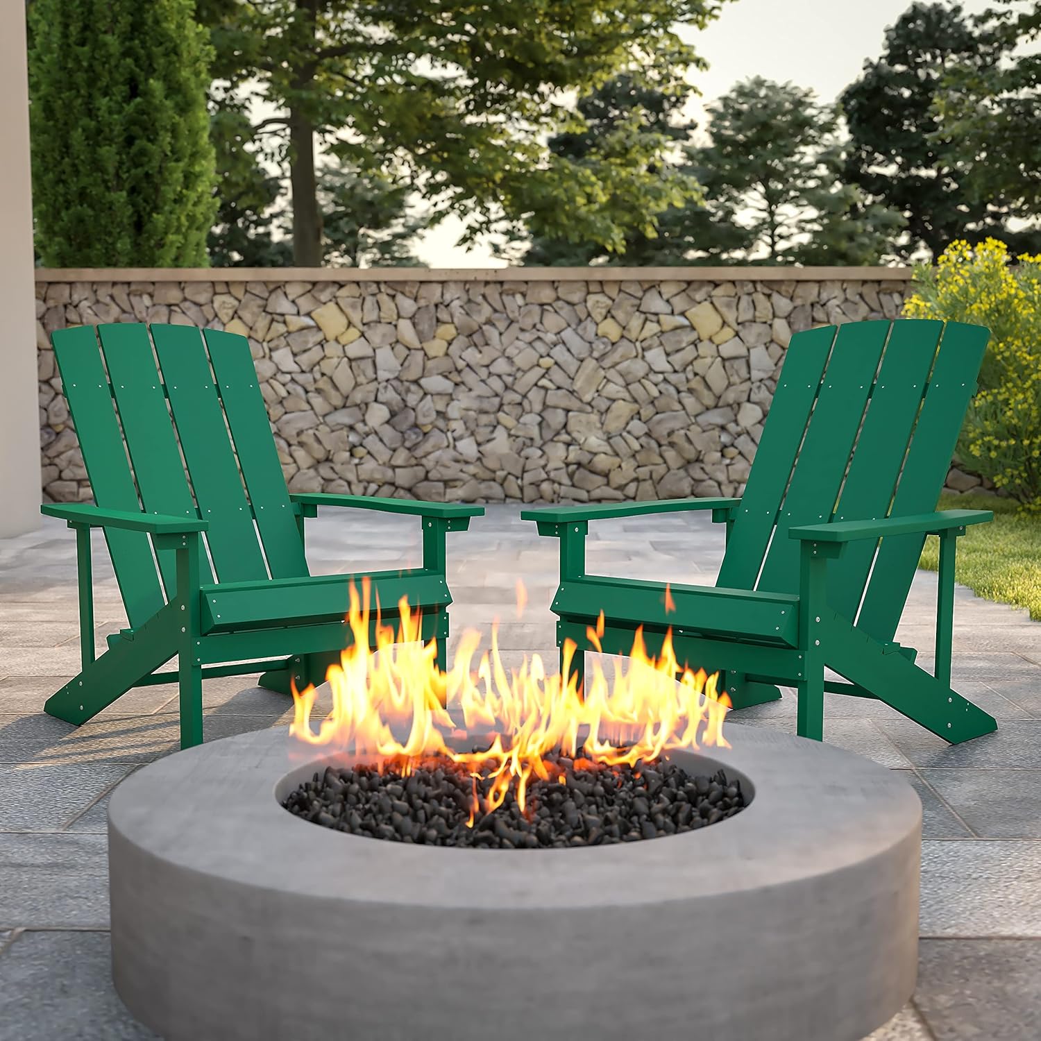 Flash Furniture Charlestown Commercial Grade Indoor/Outdoor Adirondack Chair, Weather Resistant Durable Poly Resin Deck and Patio Seating, Green