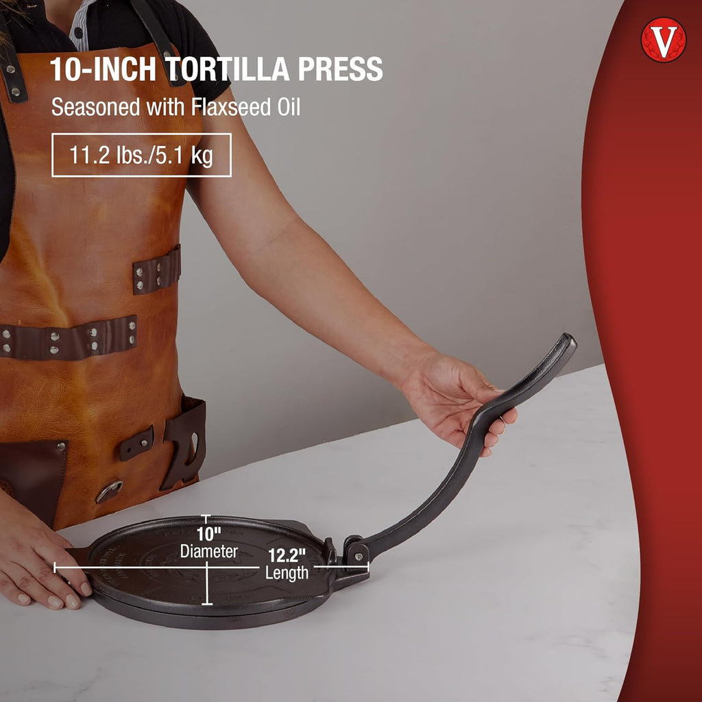 Victoria 10-Inch Commercial-Grade Cast-Iron Tortilla Press, Made from Super-Durable HD Iron, Made in Colombia