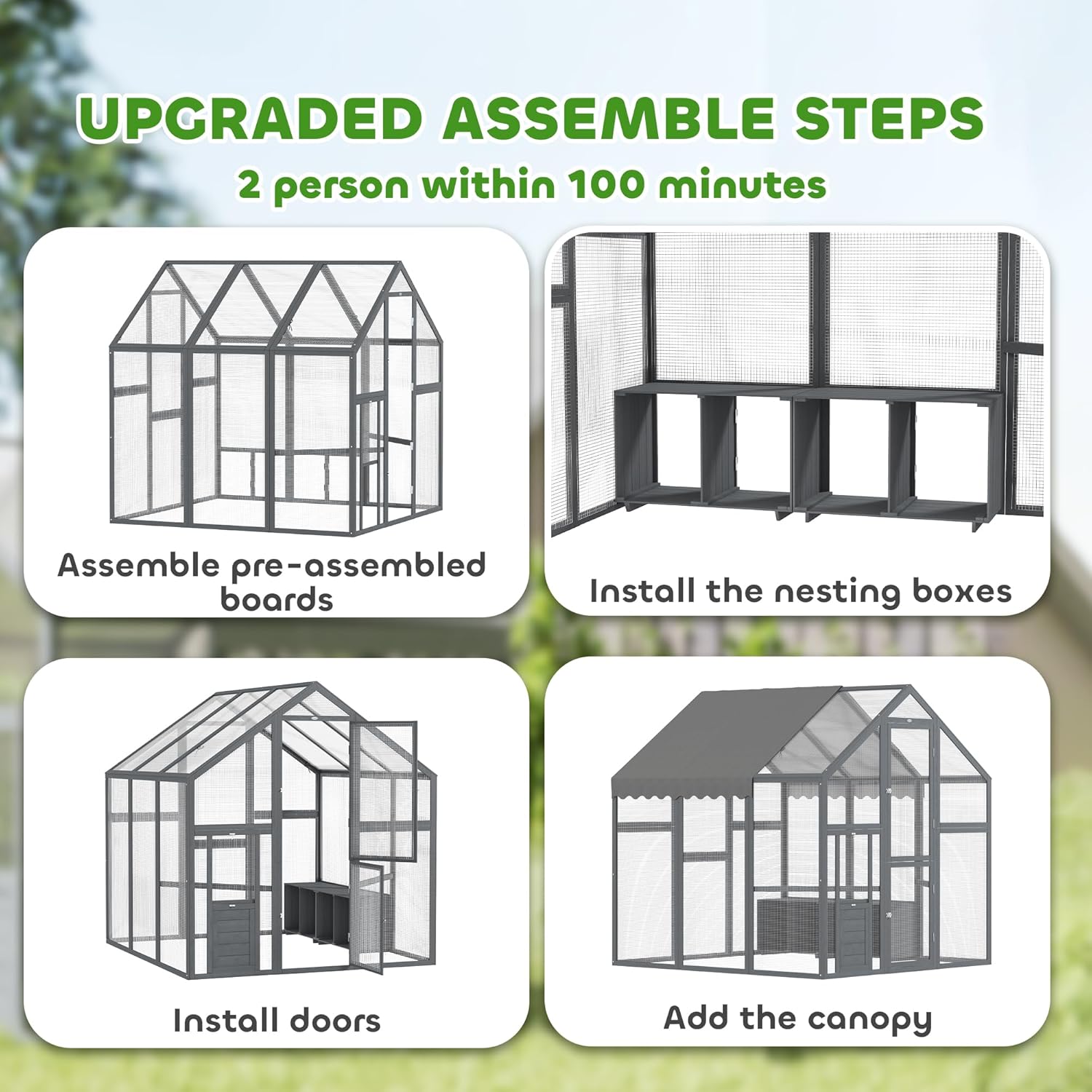 PawHut Large Chicken Run, Wooden Chicken Coop with Waterproof & Anti-UV Cover, Split Door, 4 Nesting Boxes, Roosting Bar, Walk-in Chicken Pen for 8-12 Chickens, for Backyard, Farm, 9' x 6' x 6'
