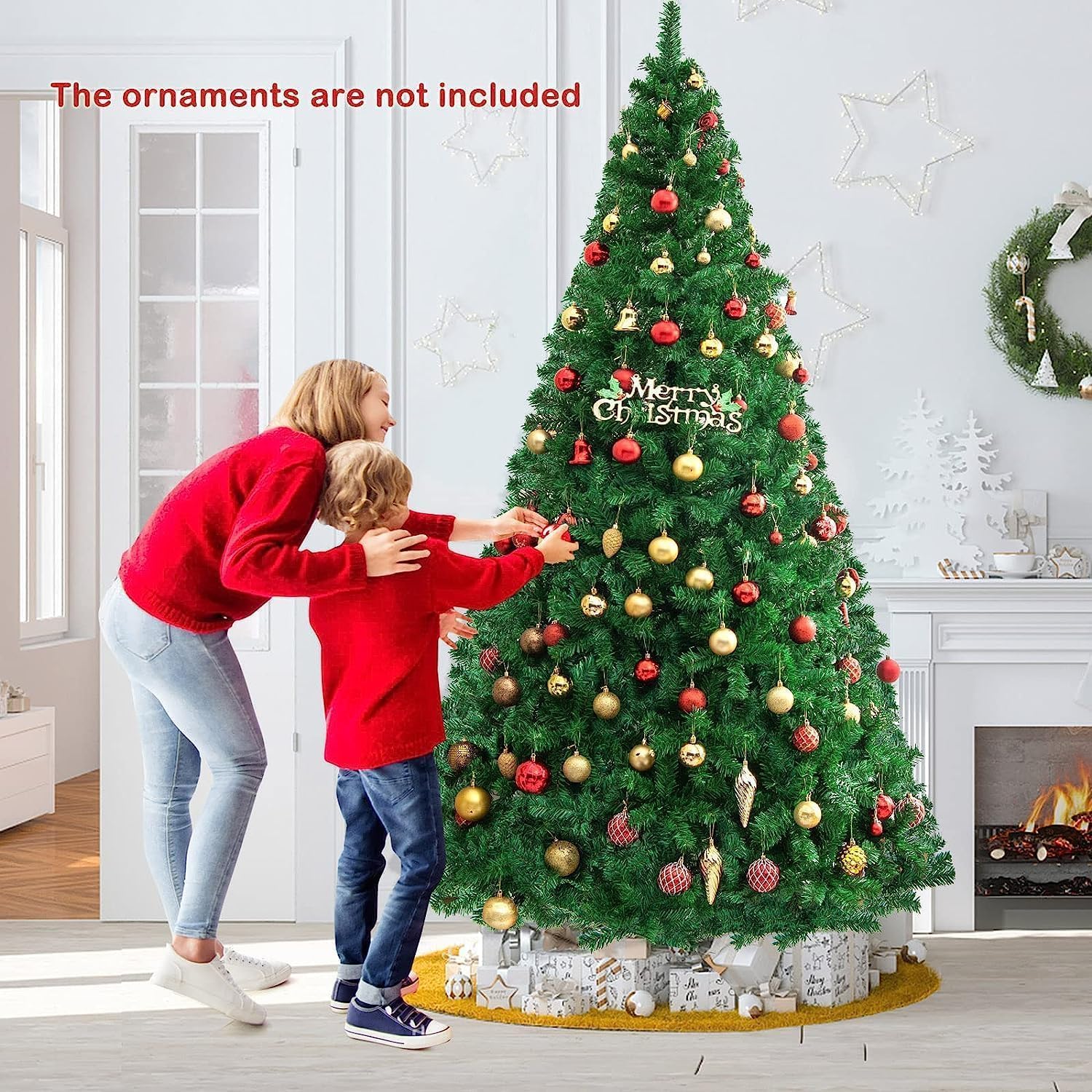 Goplus 7ft Artificial White Christmas Tree Xmas Pine Tree with Solid Metal Legs Perfect for Indoor and Outdoor Holiday Decoration