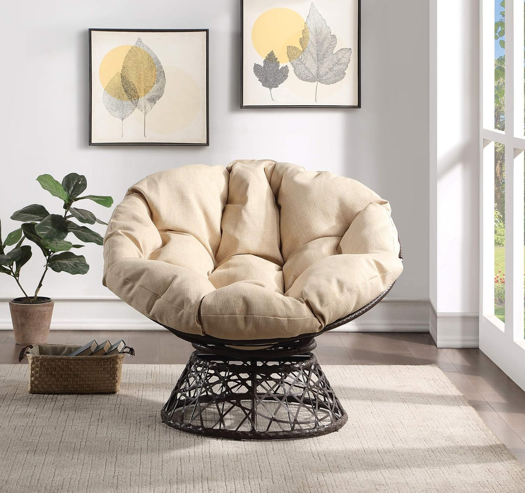 OSP Home Furnishings Wicker Papasan Chair with 360-Degree Swivel, Brown Frame with Brown Cushion