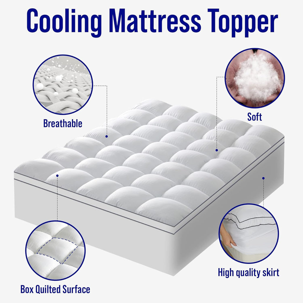 Extra Thick Mattress Topper, Down Alternative Overfill Plush Mattress Pad Cover Topper, Cooling Pillow Top with 8-21Inch Deep Pocket