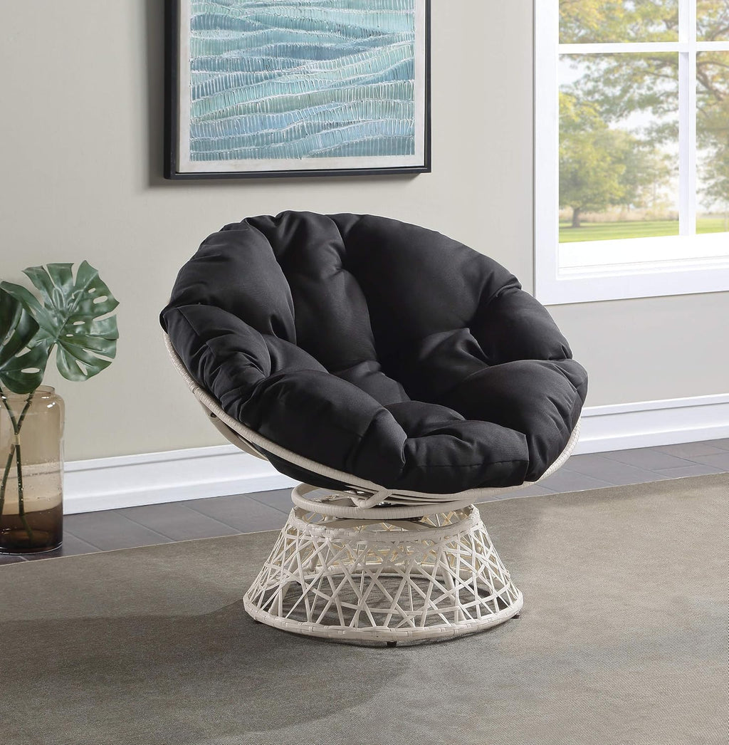 OSP Home Furnishings Wicker Papasan Chair with 360-Degree Swivel, Brown Frame with Brown Cushion
