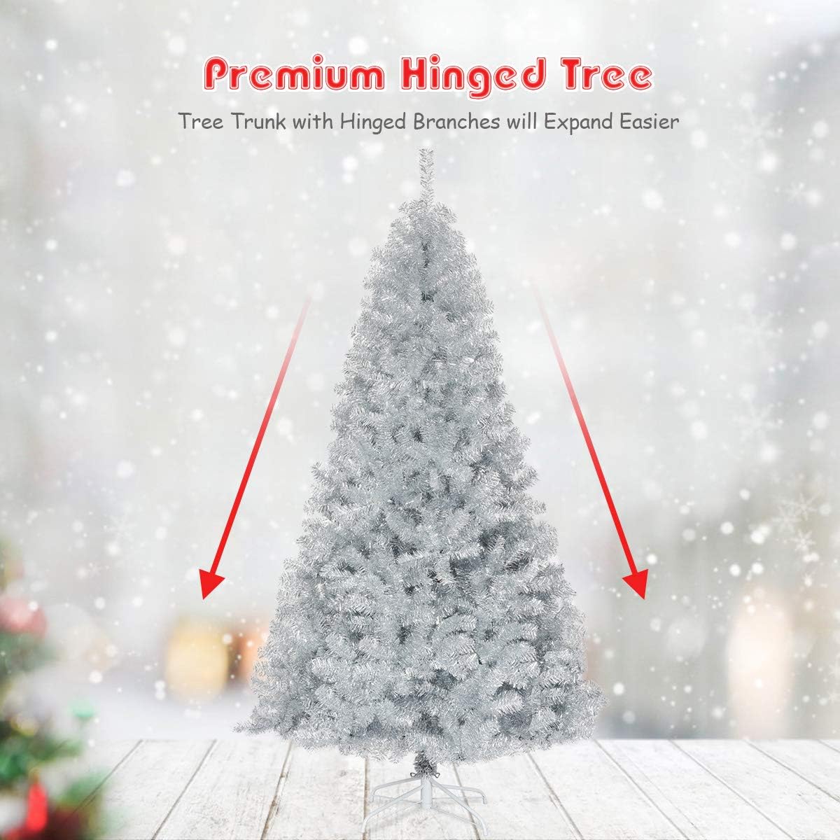 Goplus 7ft Artificial White Christmas Tree Xmas Pine Tree with Solid Metal Legs Perfect for Indoor and Outdoor Holiday Decoration