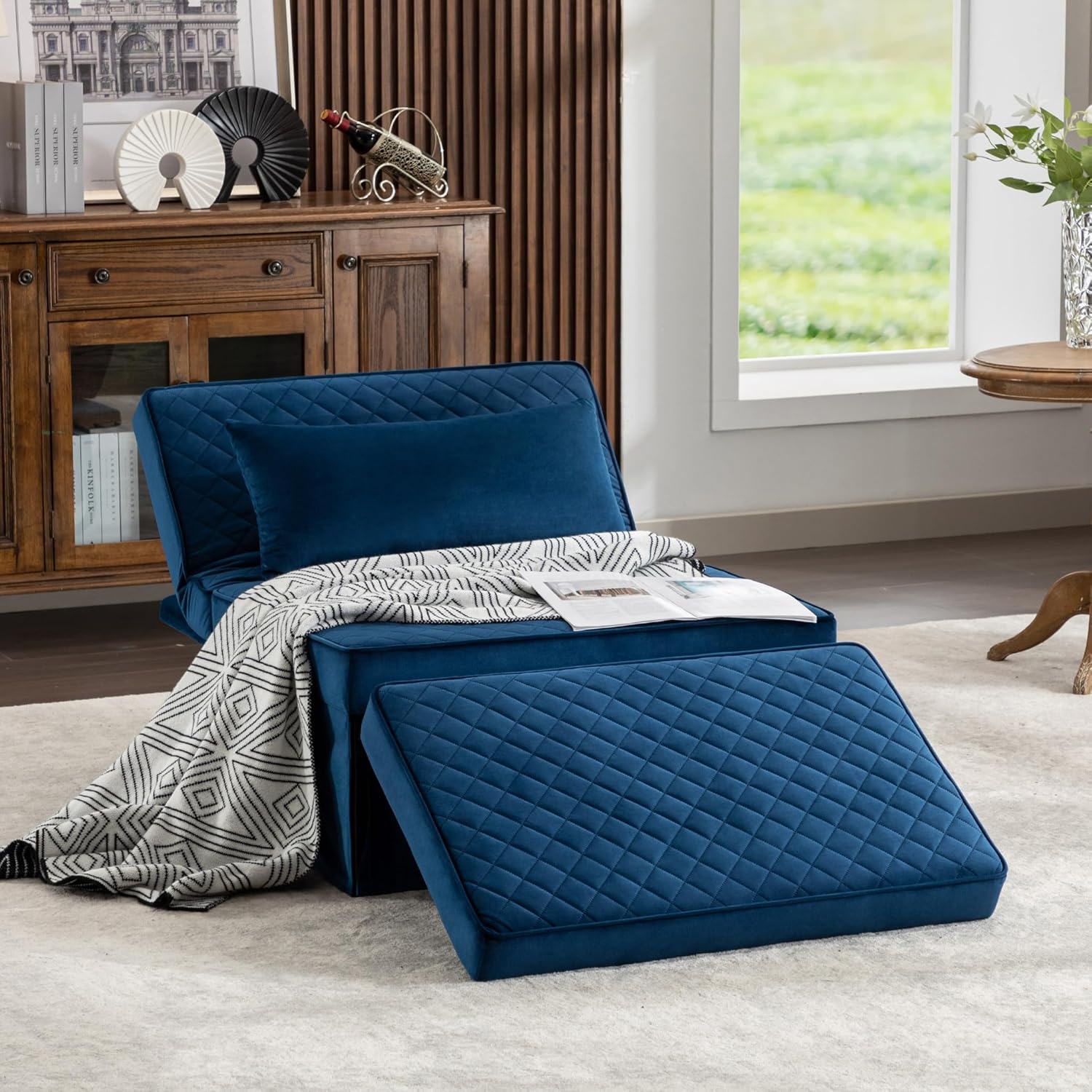 Sofa Bed, 4 in 1 Multi-Function Folding Ottoman Breathable Linen Couch Bed with Adjustable Backrest Modern Convertible Chair for Living Room Apartment Office