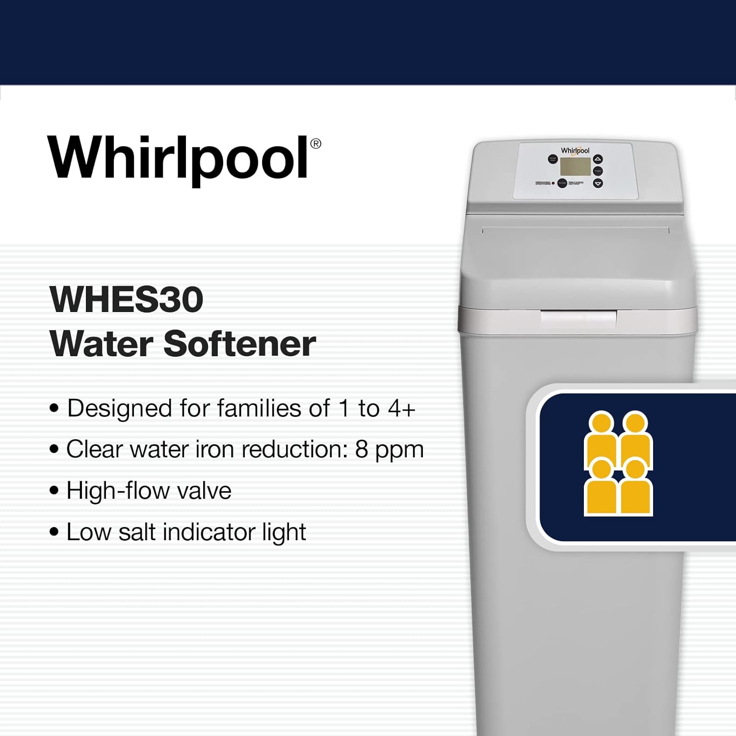 Whirlpool Hybrid Water Softener & Whole House Filtration System (WHESFC) | NSF Certified | Salt-Saving Tech | Removes Chlorine, Hard Water, and Contaminants