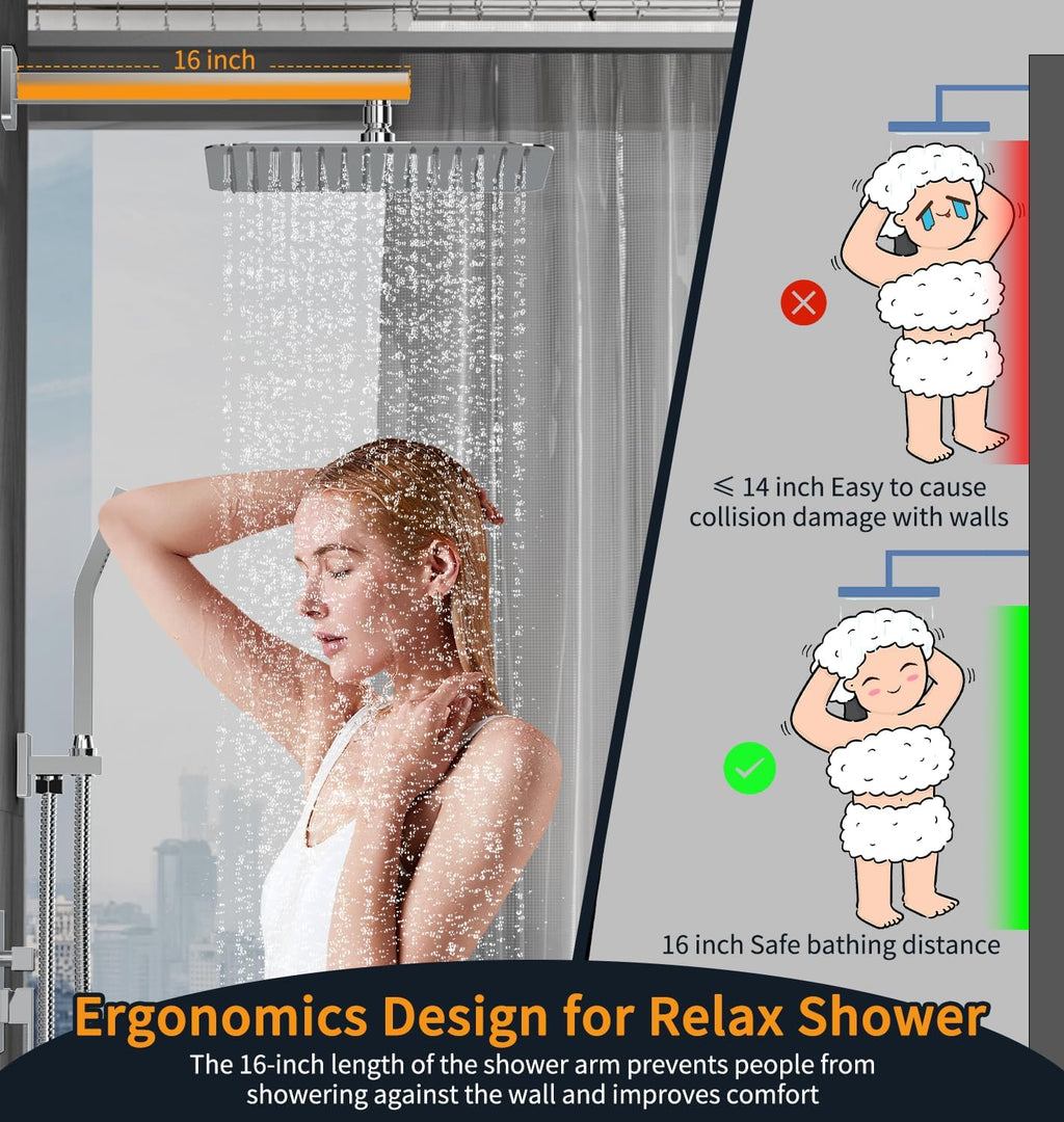 SR SUN RISE 12 Inches Matte Black Shower System 12 Inch Brass Bathroom Luxury Rain Mixer Shower Combo Set Wall Mounted Rainfall Shower Head System Shower Faucet Rough-in Valve Body and Trim Included