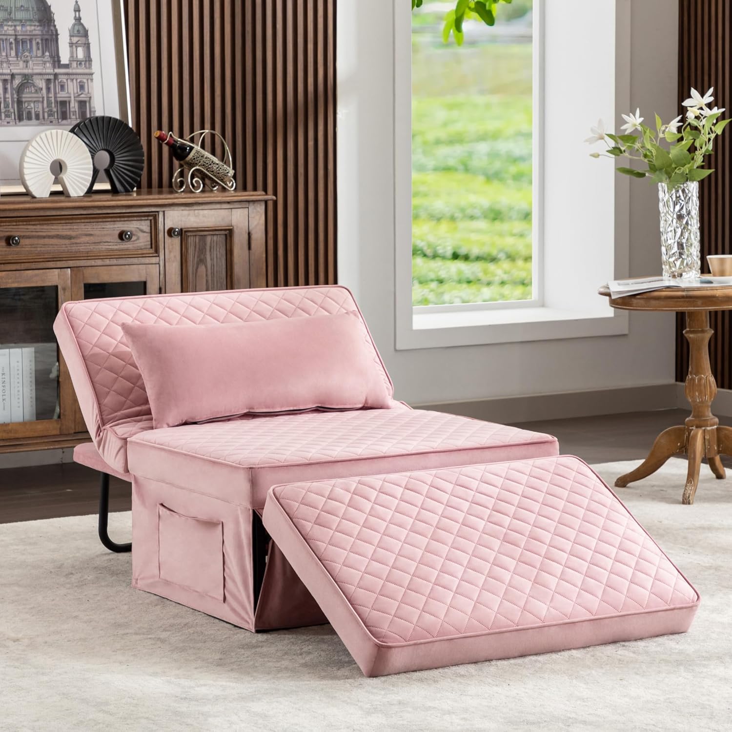 Sofa Bed, 4 in 1 Multi-Function Folding Ottoman Breathable Linen Couch Bed with Adjustable Backrest Modern Convertible Chair for Living Room Apartment Office