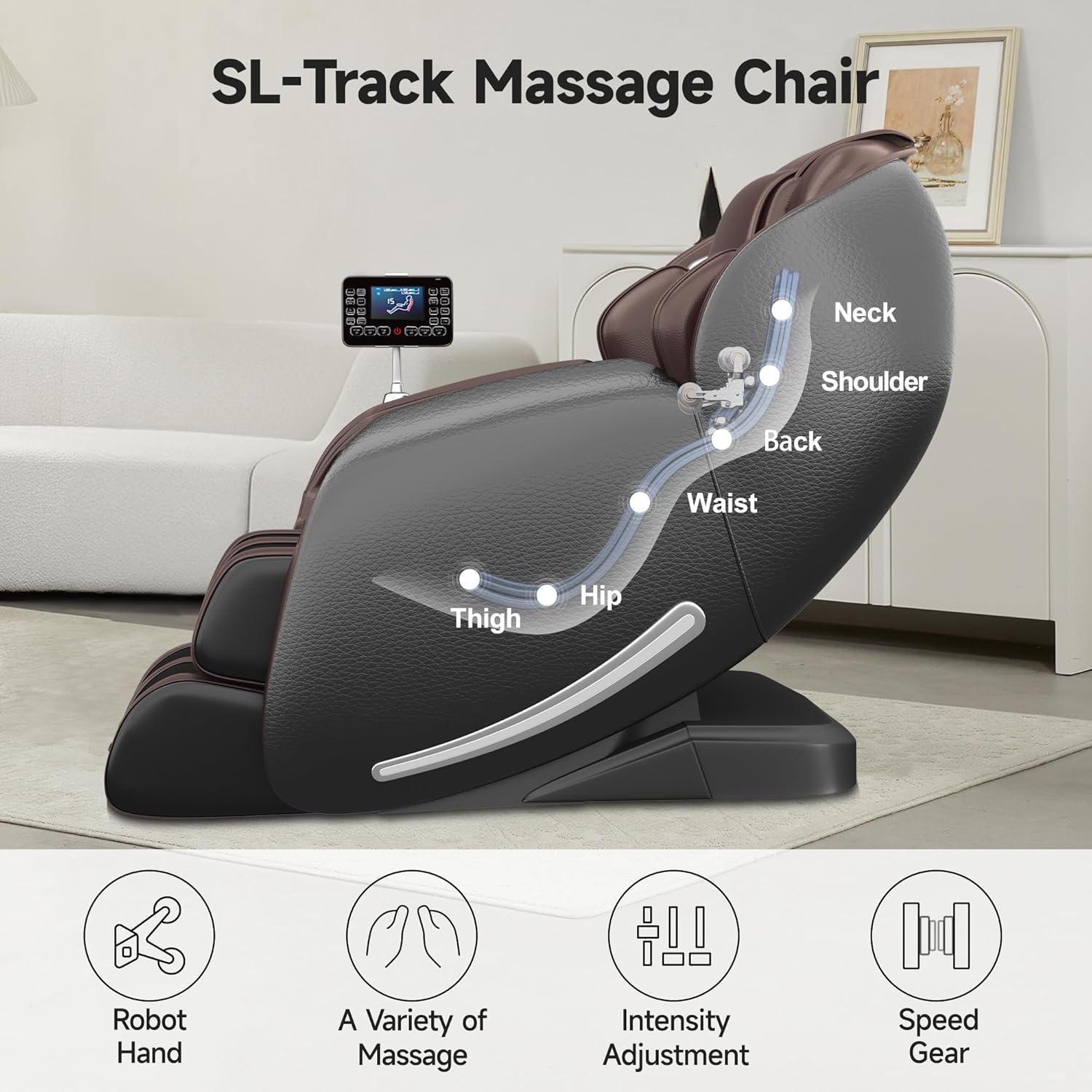 Real Relax 2025 Massage Chair Full Body, Zero Gravity SL-Track Shiatsu Massage Recliner with Heat, APP Control, Child Lock, Body Scan Bluetooth Foot Roller, Favor 06, All Black