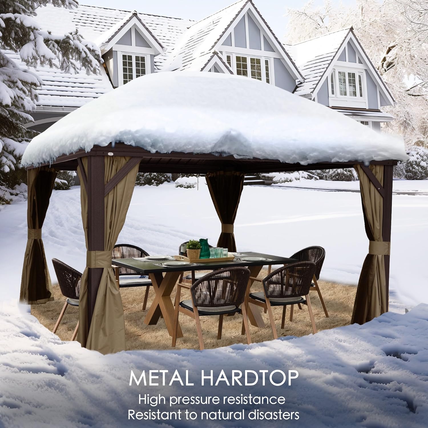 Kozyard Alexander 10' X 12' Hardtop, Aluminum Metal Gazebo with Galvanized Steel Double Roof Canopy, Curtain and Netting, Permanent Pavilion for Patio, Backyard, Deck, Lawn (Gray)