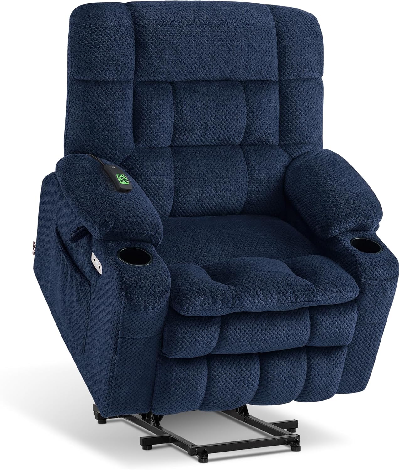 MCombo Dual Motor Power Lift Recliner Chair with Massage and Heat for Elderly People, Infinite Position, USB Ports, Cup Holders, Fabric 7890 (Medium, Yale Blue)