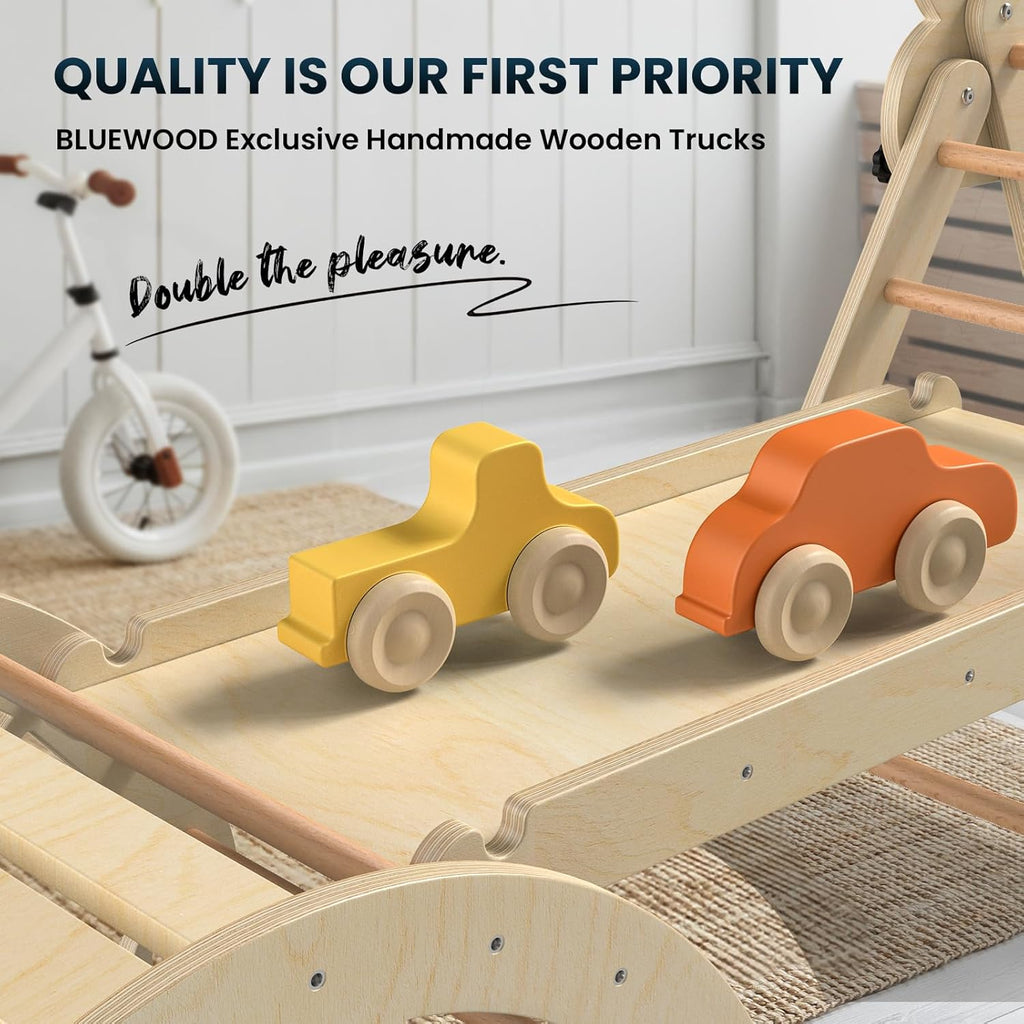 BlueWood Pikler Triangle Set 7in1 Foldable Baby Climbing Wooden Toys with Arch&Ramp&Ladder Climber Indoor Jungle Gyms for Toddlers - Natural Wood