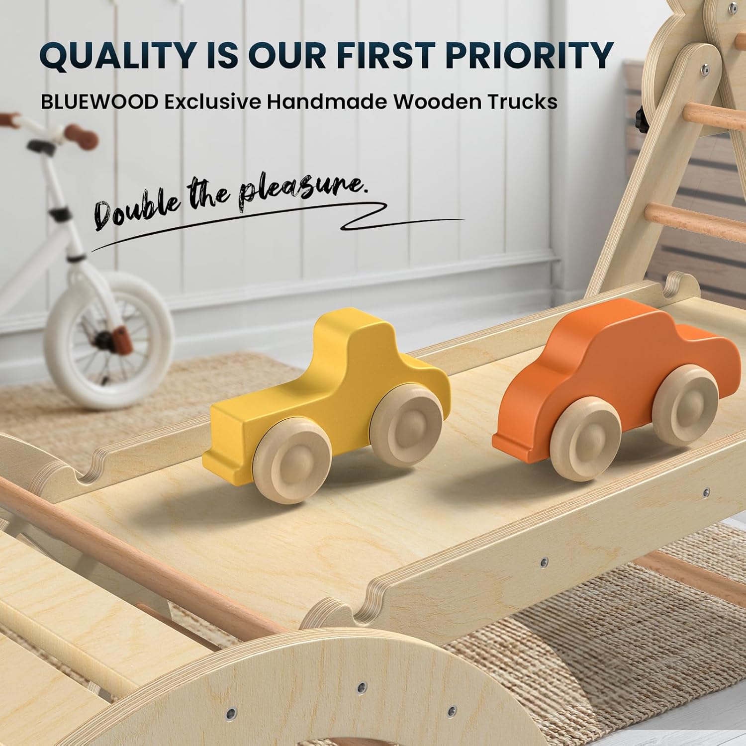 BlueWood Pikler Triangle Set 7in1 Foldable Baby Climbing Wooden Toys with Arch&Ramp&Ladder Climber Indoor Jungle Gyms for Toddlers - Natural Wood