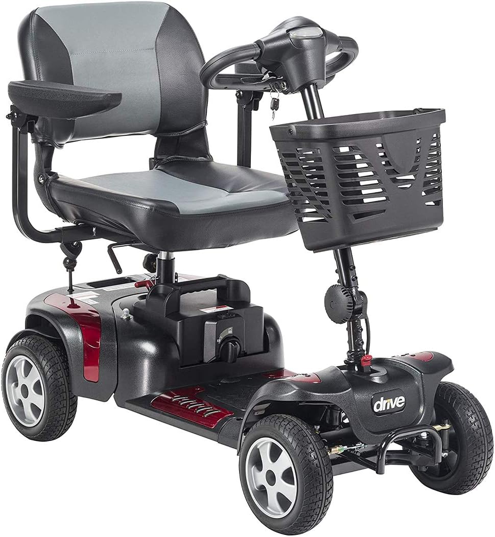 Drive Medical Phoenix LT 4 Wheel Mobility Scooter 350lb Weight Cap New Model, Red/Blue/Grey