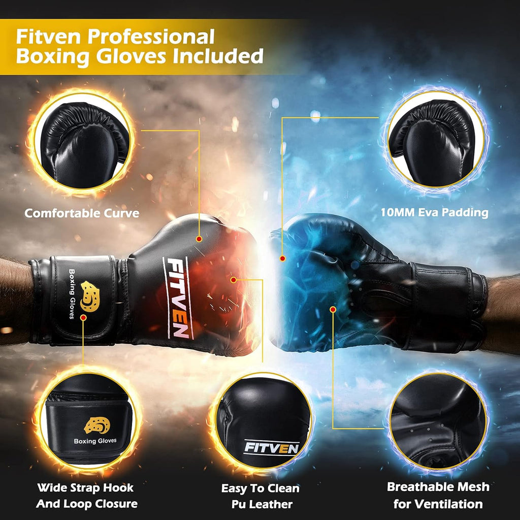 FITVEN Freestanding Punching Bag with Boxing Gloves Heavy Boxing Bag with Suction Cup Base for Adult Kids - Men Stand Kickboxing Bag