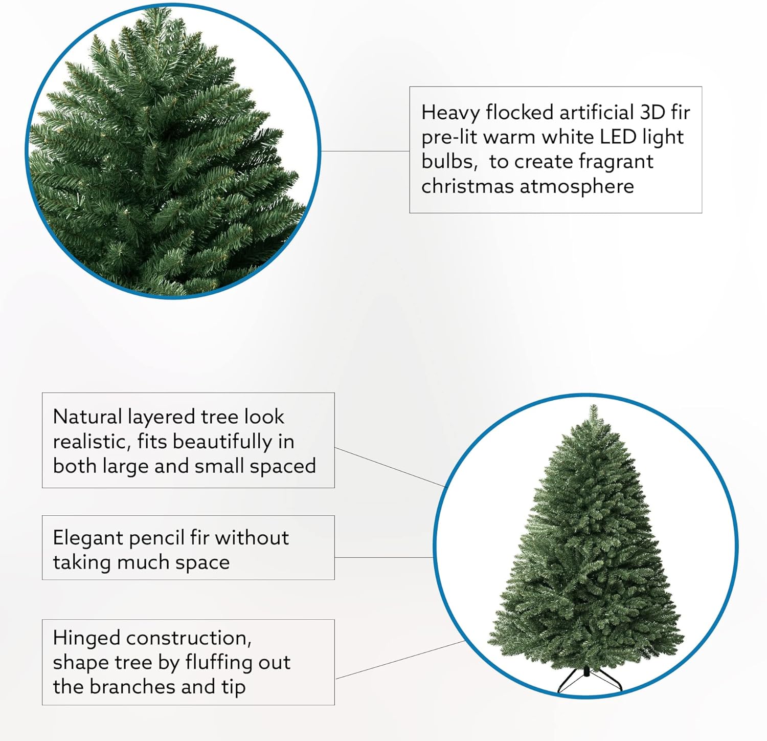Naomi Home 6.5ft Rustic Christmas Tree with Lights, Realistic Classic Prelit with 2595 Branch Tips, 600 Warm Lights and Metal Stand, Aritificial Tree