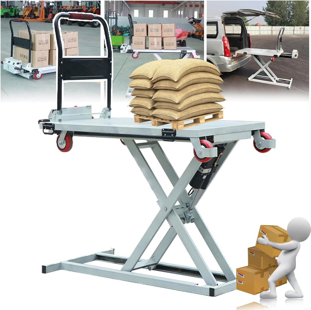 Hydraulic Mobile Lift Table Scissor Lift Cart, Electic Scissor Lift Table w/ 4 Wheels for Material Handling, Small Flat Cart for Easy Transportation