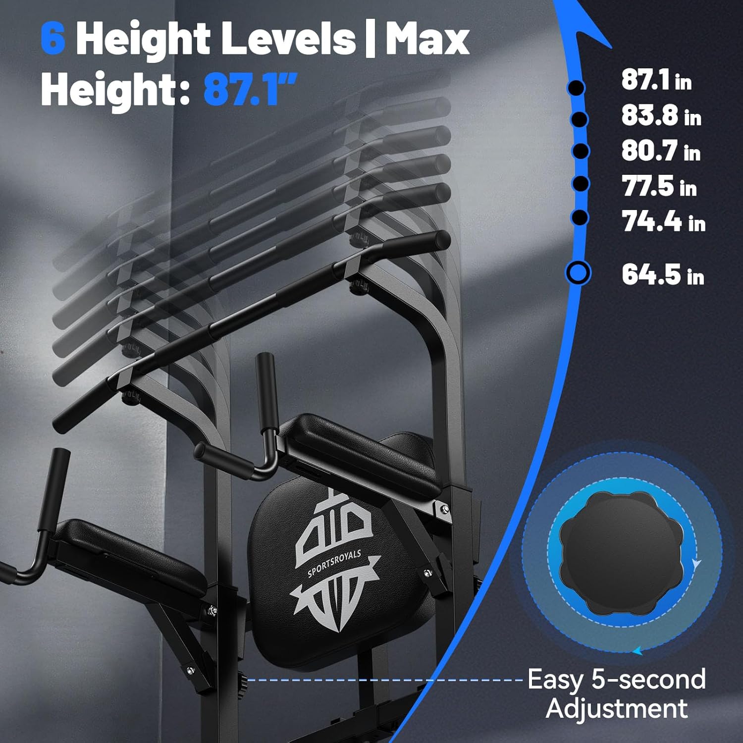 Sportsroyals Pull Up Bar Dip Station Power Tower Assistive Trainer Multi-Function Home Gym Strength Training Fitness Equipment 450LBS
