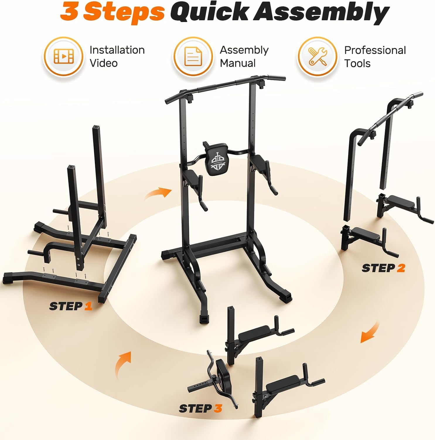 Sportsroyals Pull Up Bar Dip Station Power Tower Assistive Trainer Multi-Function Home Gym Strength Training Fitness Equipment 450LBS