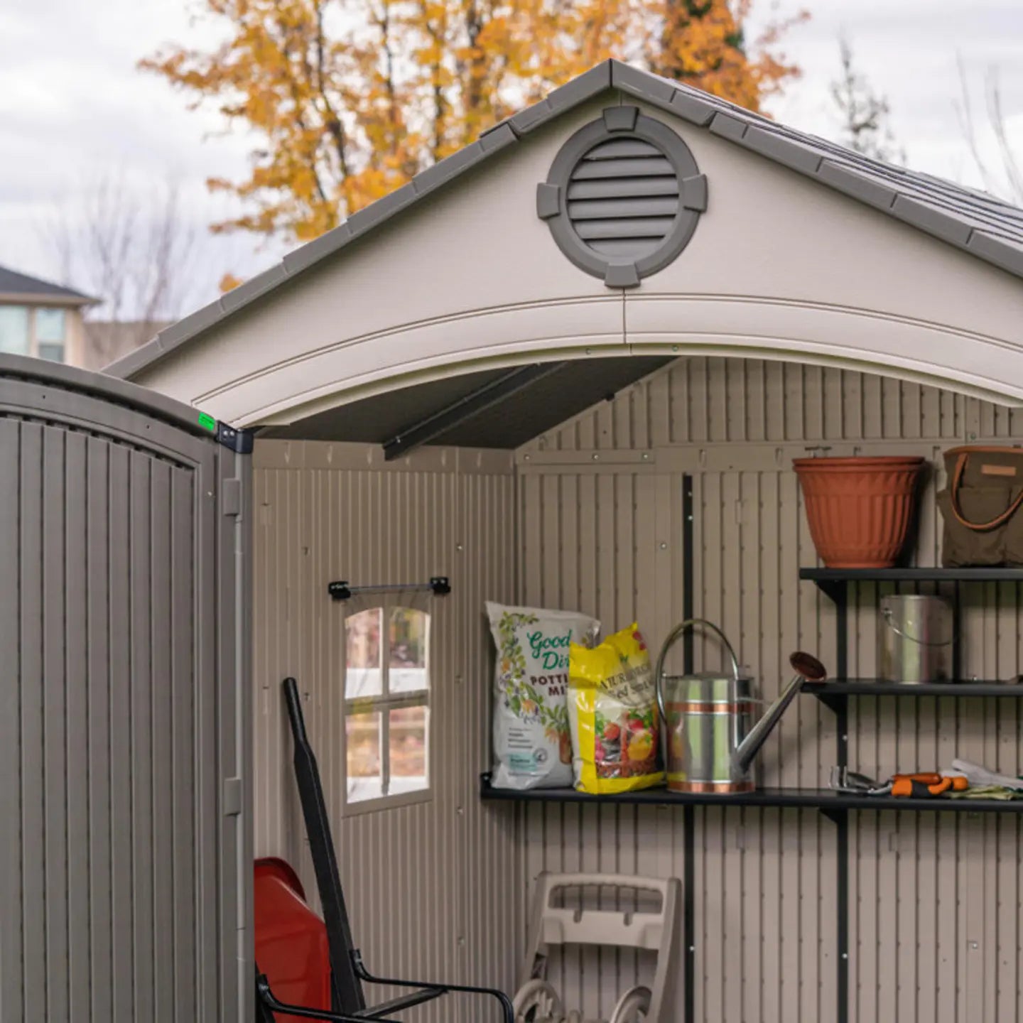 Lifetime 8 Ft. x 7.5 Ft. High-Density Polyethylene Outdoor Storage Shed with Steel-Reinforced Construction