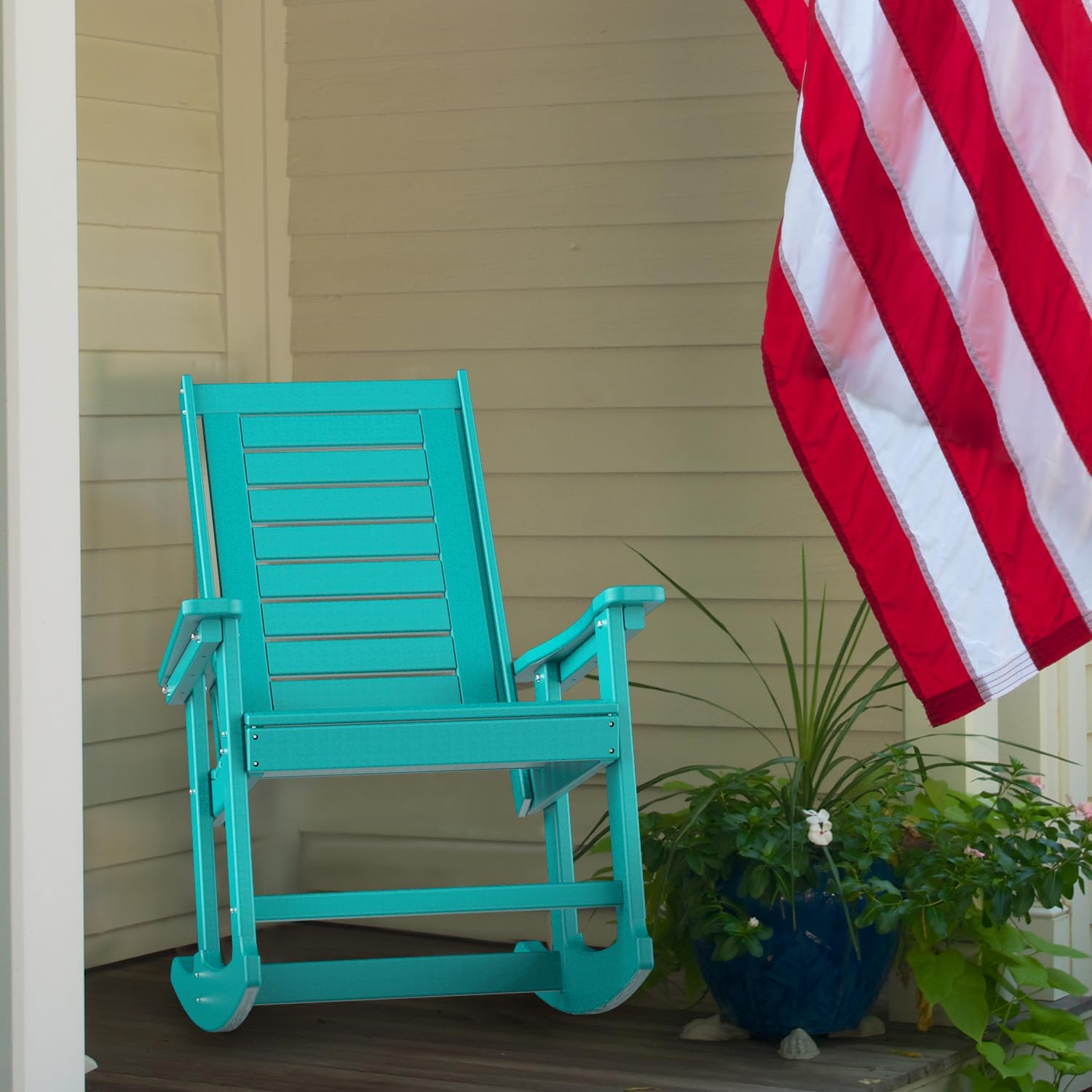 GREENVINES Outdoor Rocking Chairs | Set of 2 | Porch Rocker | HDPE Plastic | Black | Oversized Rockers | High Back | Big & Tall | Ladder Back | for Patio Outside Backyard Balcony Garden