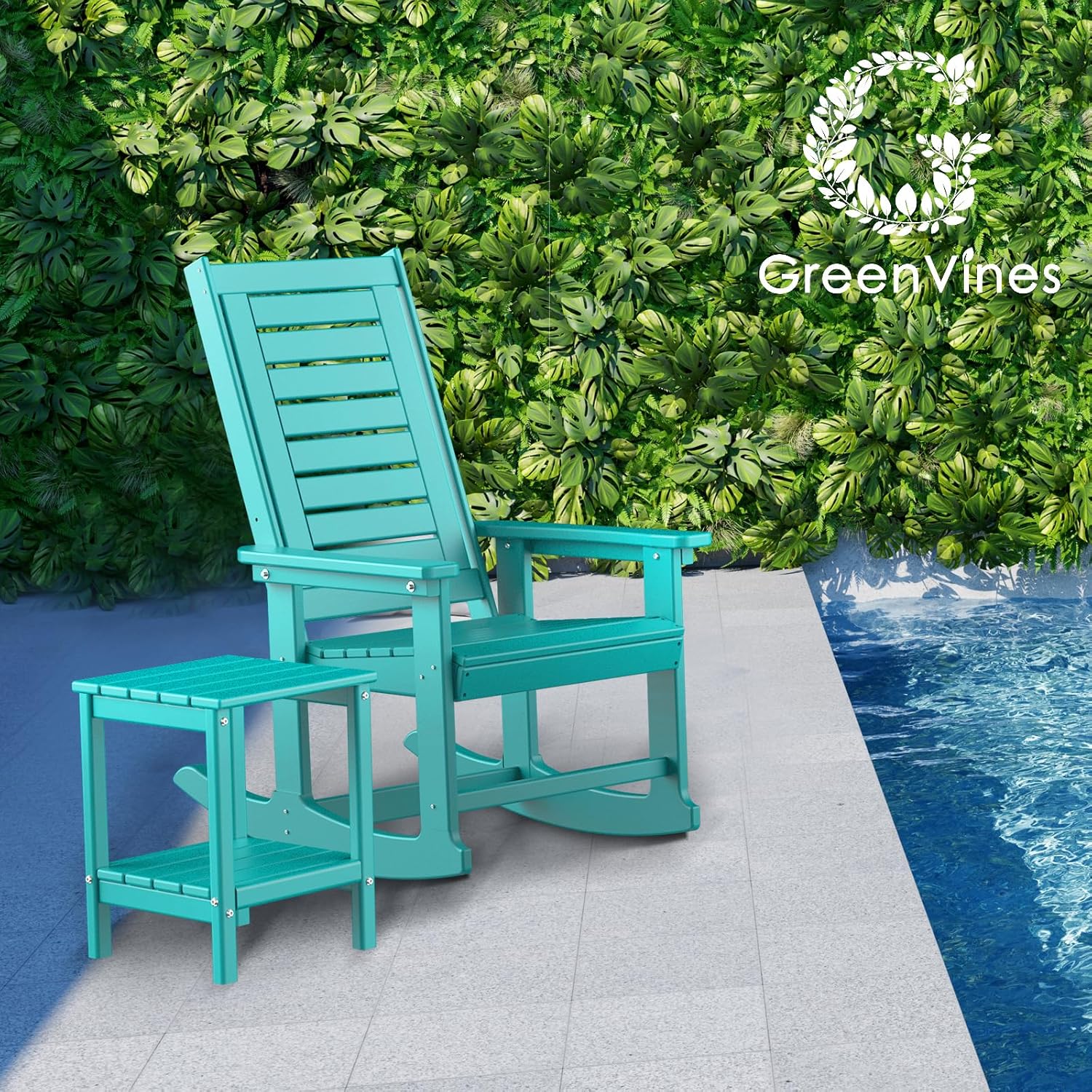 GREENVINES Outdoor Rocking Chairs | Set of 2 | Porch Rocker | HDPE Plastic | Black | Oversized Rockers | High Back | Big & Tall | Ladder Back | for Patio Outside Backyard Balcony Garden