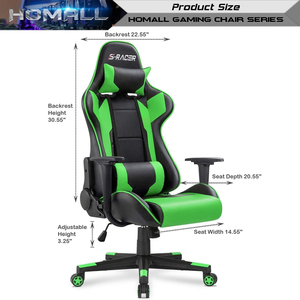 Homall Gaming Chair, Office Chair High Back Computer Chair Leather Desk Chair Racing Executive Ergonomic Adjustable Swivel Task Chair with Headrest and Lumbar Support (Dark Black)