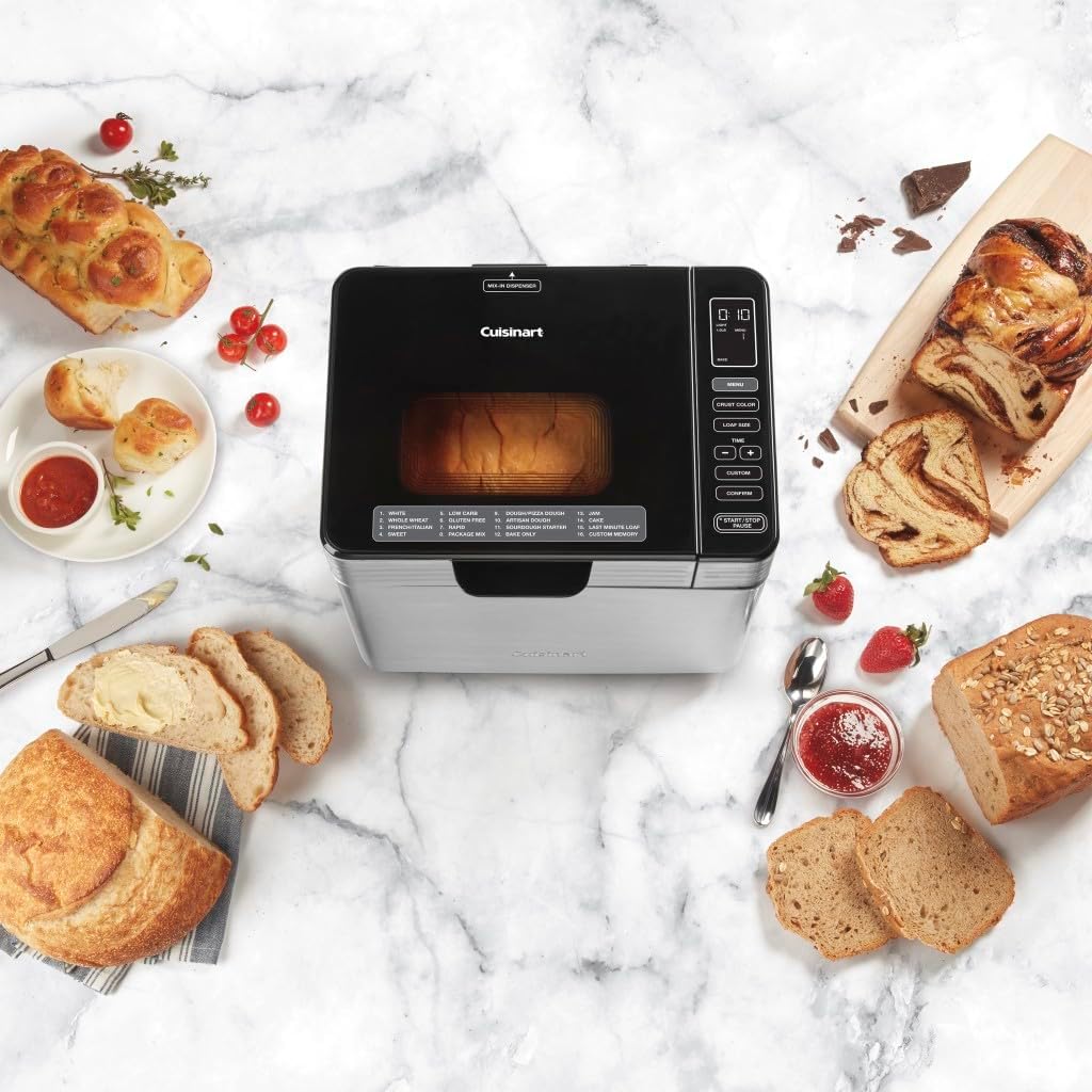 Cuisinart Bread Maker Machine, Compact and Automatic, Customizable Settings, Up to 2lb Loaves, CBK-110P1, Silver,Black & CMBM-4LP Mini Loaf Pan (Set of 4)